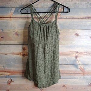 Prana womens tank sheer top w/bra, green, sz L